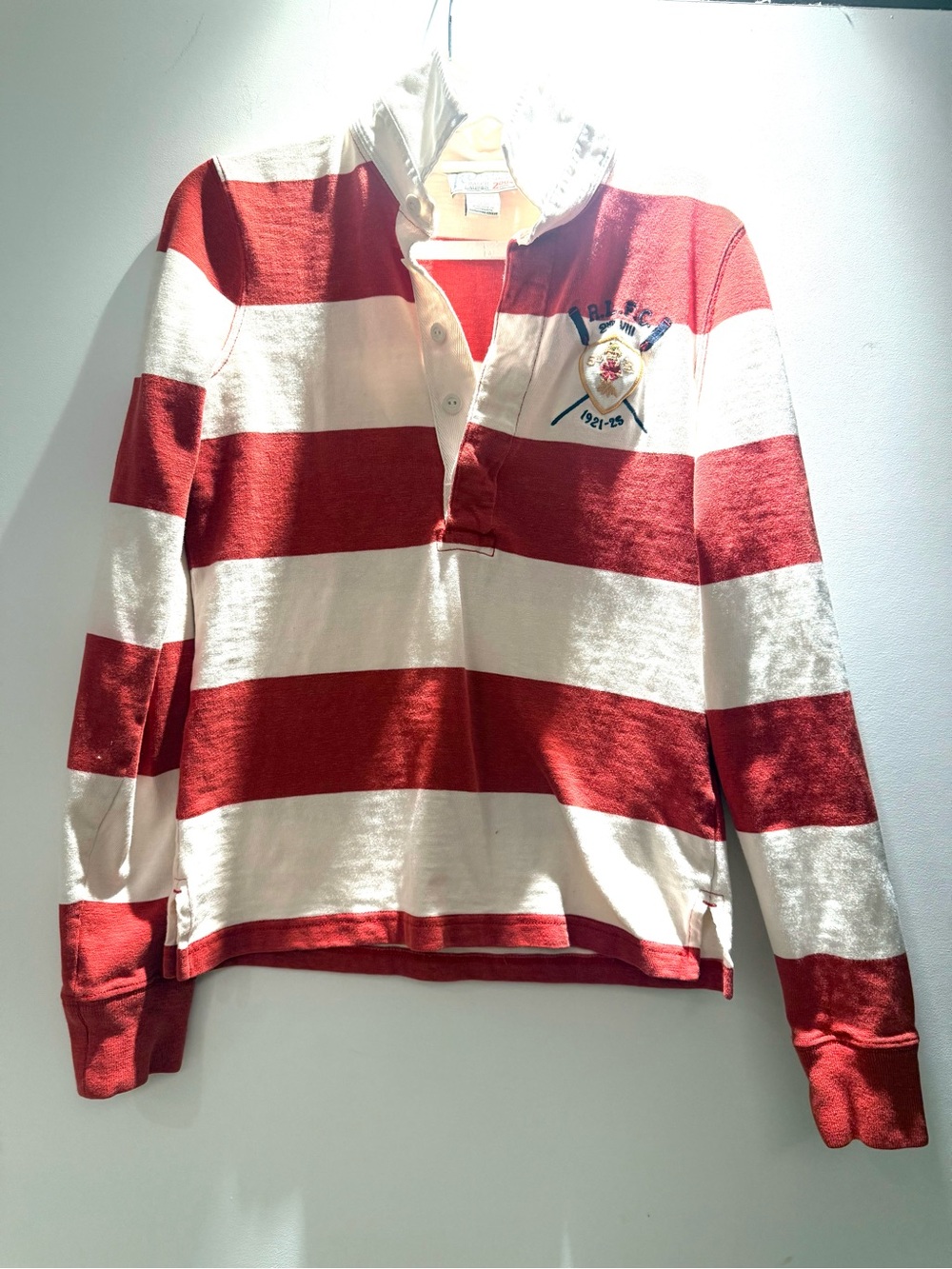 Rugby Ralph Lauren Red and White Striped Long-Sleeve Rugby Shirt